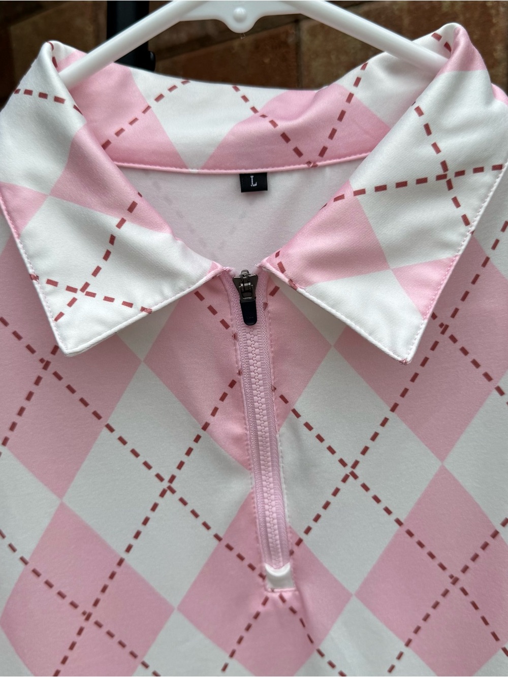 Soneven Women’s Pink Argyle 1/4 Zip Performance Golf Polo Top